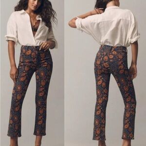 MOTHER Ankle Pants in Navy and Orange Print
